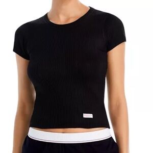 ALEXANDER WANG women’s MIRCO RIBBED SHORT SLEEVE CREWNECK In Black